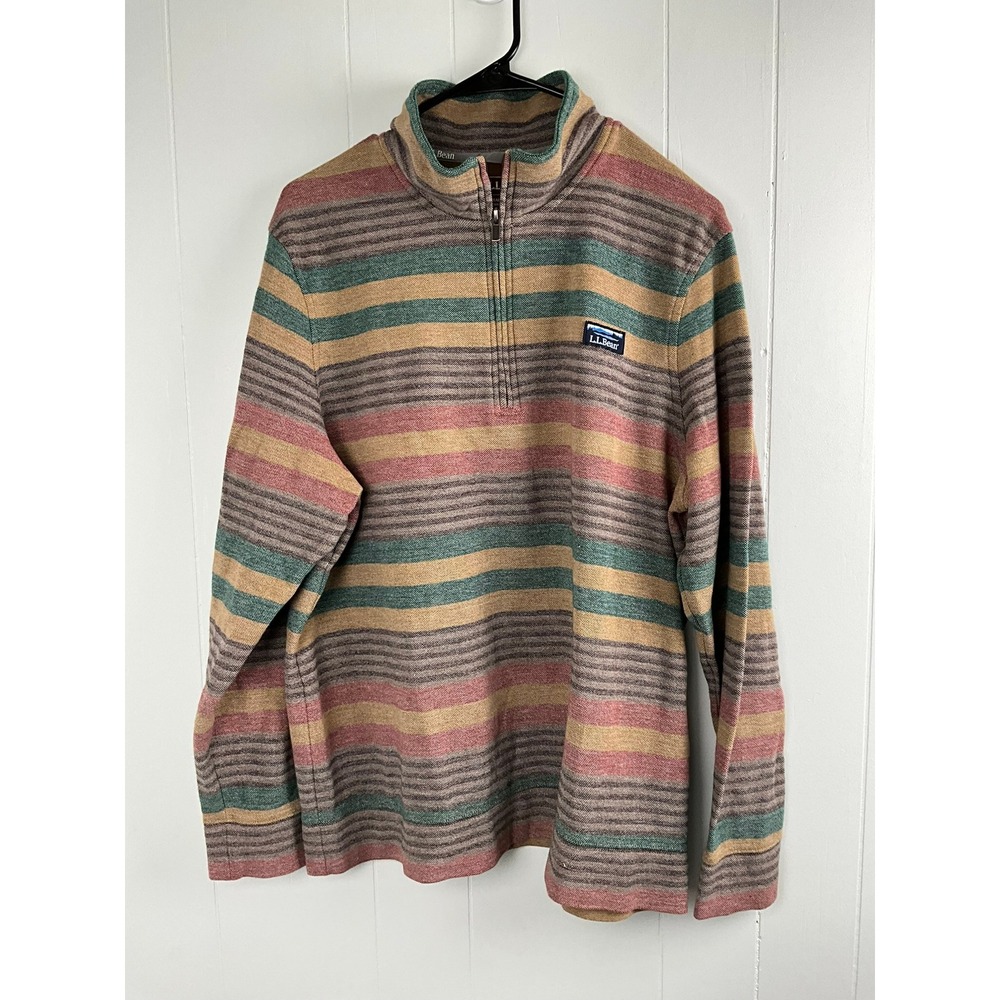 LL Bean Mens XL Regular Striped Quarter Zip Pullover Sweater Multicolor 514027